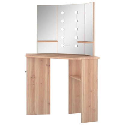 Corner Dressing Table with LED Oak 111x54x141.5 cm - Bend