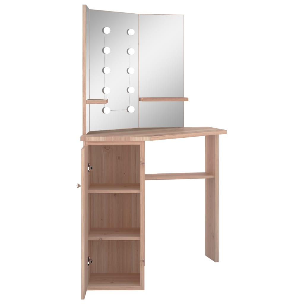 Corner Dressing Table with LED Oak 111x54x141.5 cm - Bend