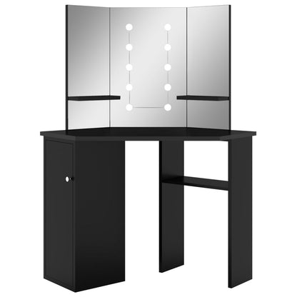 Corner Dressing Table with LED Black 111x54x141.5 cm - Bend