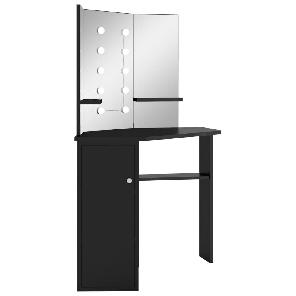 Corner Dressing Table with LED Black 111x54x141.5 cm - Bend