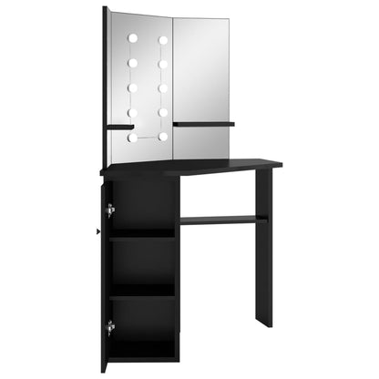 Corner Dressing Table with LED Black 111x54x141.5 cm - Bend