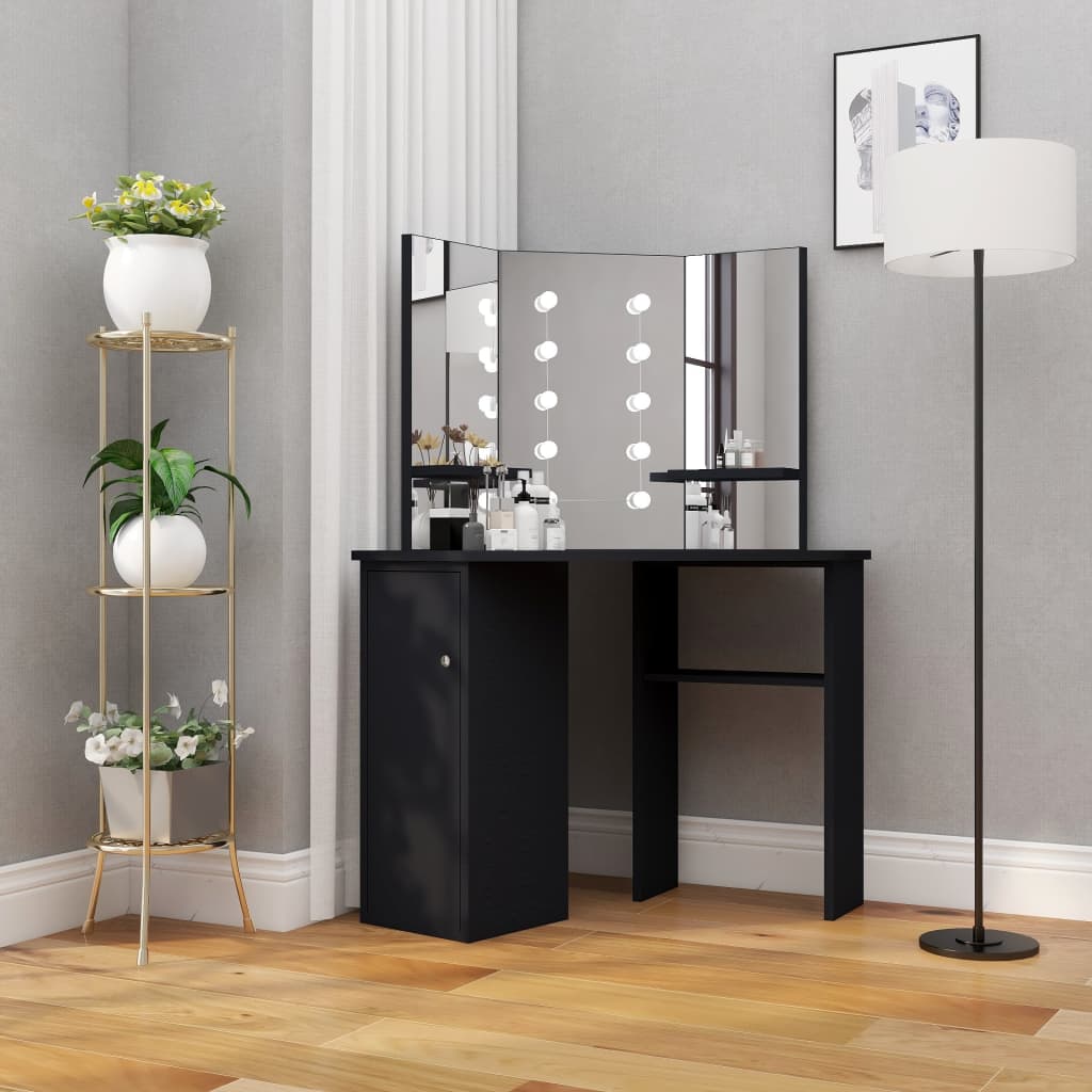 Corner Dressing Table with LED Black 111x54x141.5 cm - Bend