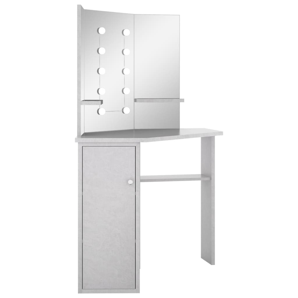 Corner Dressing Table with LED Concrete Grey 111x54x141.5 cm - Bend