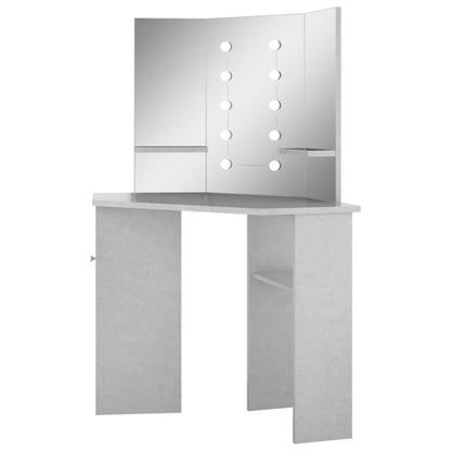 Corner Dressing Table with LED Concrete Grey 111x54x141.5 cm - Bend