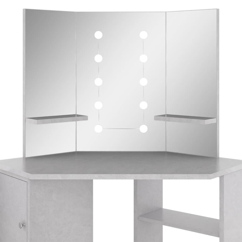 Corner Dressing Table with LED Concrete Grey 111x54x141.5 cm - Bend