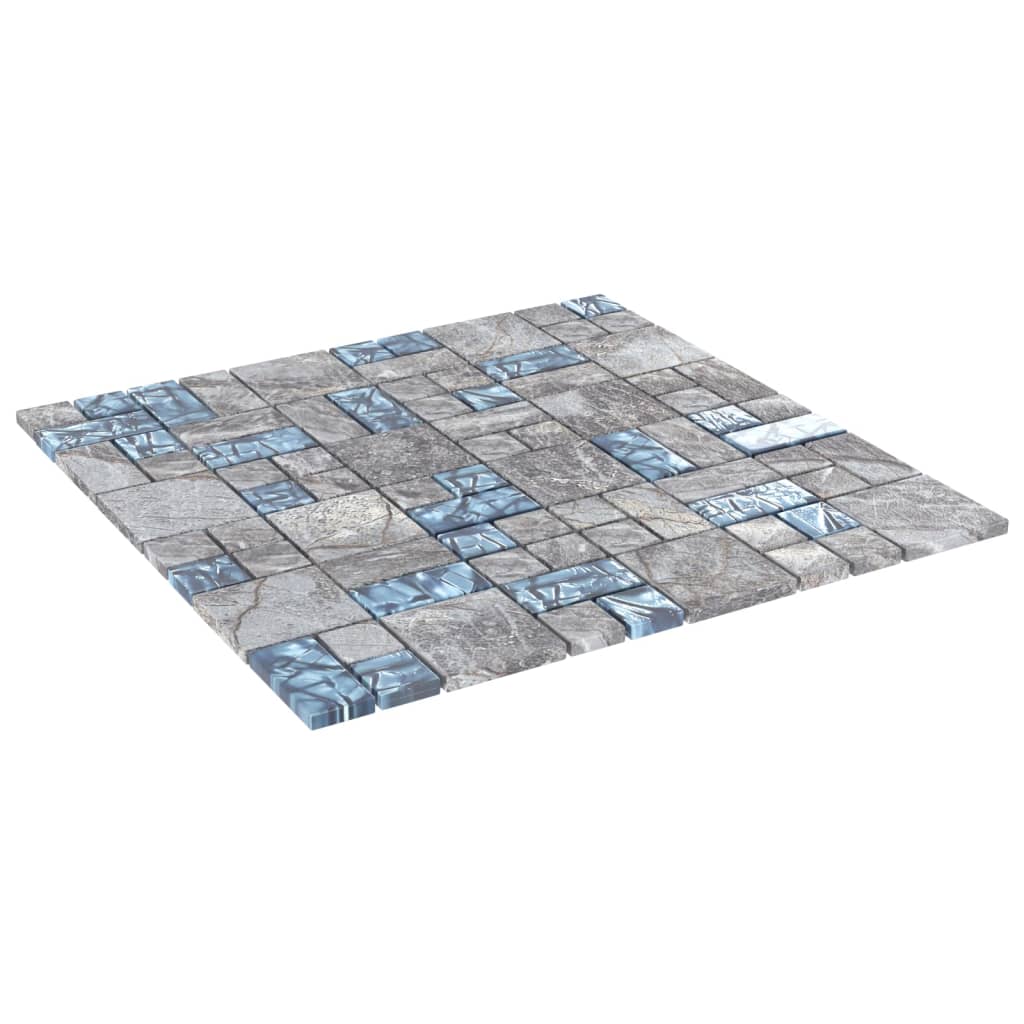 Mosaic Tiles 11 pcs Grey and Blue 30x30 cm Glass - Bend