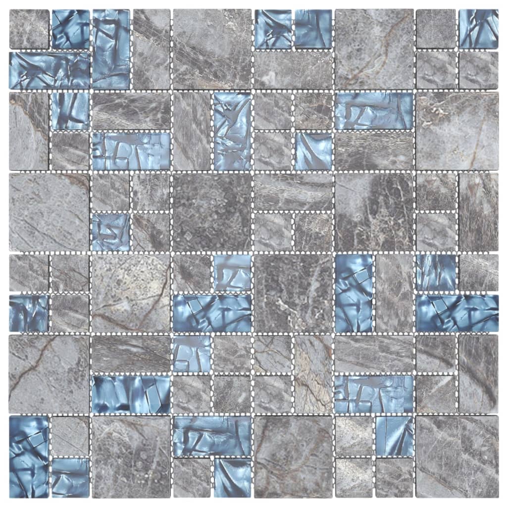 Mosaic Tiles 11 pcs Grey and Blue 30x30 cm Glass - Bend