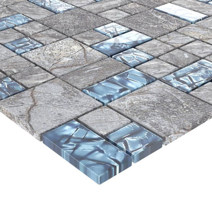 Mosaic Tiles 11 pcs Grey and Blue 30x30 cm Glass - Bend