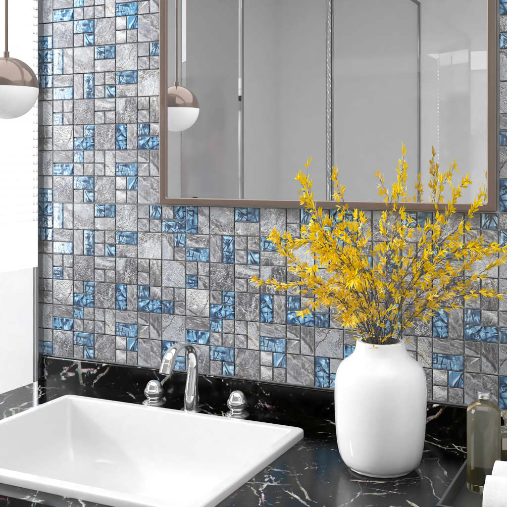 Mosaic Tiles 11 pcs Grey and Blue 30x30 cm Glass - Bend