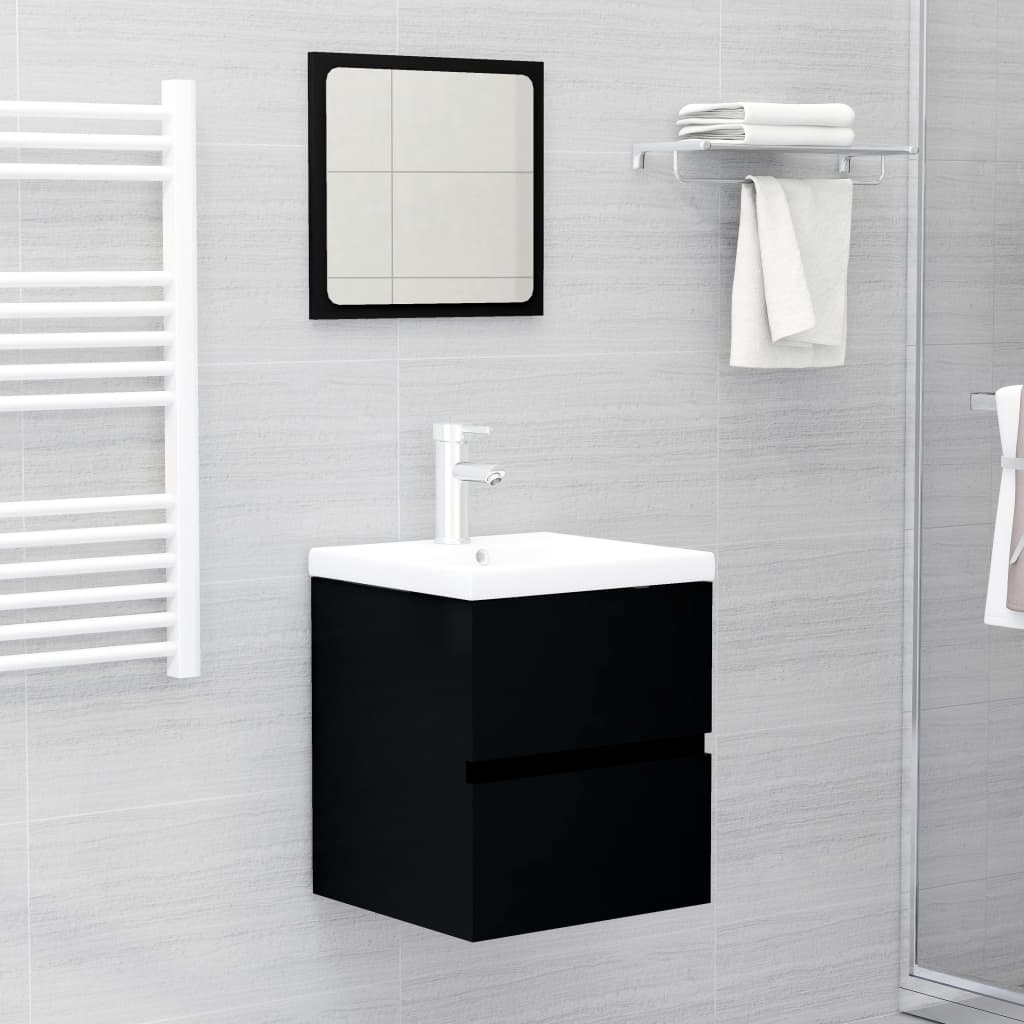 Sink Cabinet with Built-in Basin Black Engineered Wood