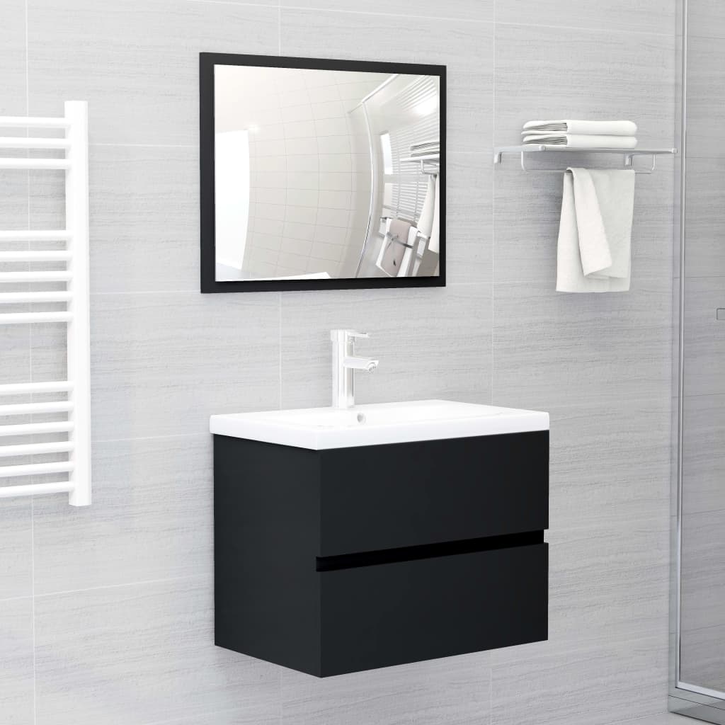 Sink Cabinet with Built-in Basin Black Engineered Wood