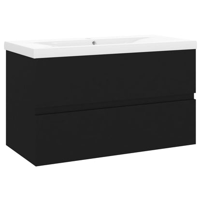 Sink Cabinet with Built-in Basin Black Engineered Wood