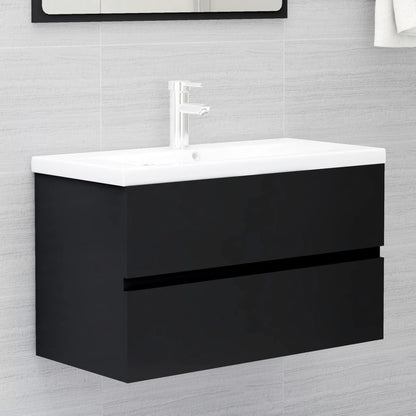 Sink Cabinet with Built-in Basin Black Engineered Wood