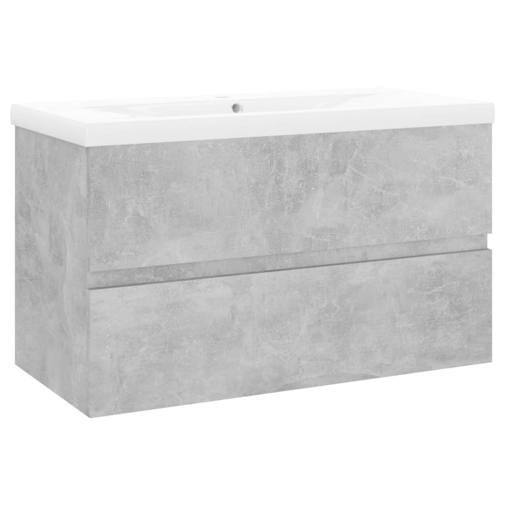 Sink Cabinet with Built-in Basin Concrete Grey Engineered Wood