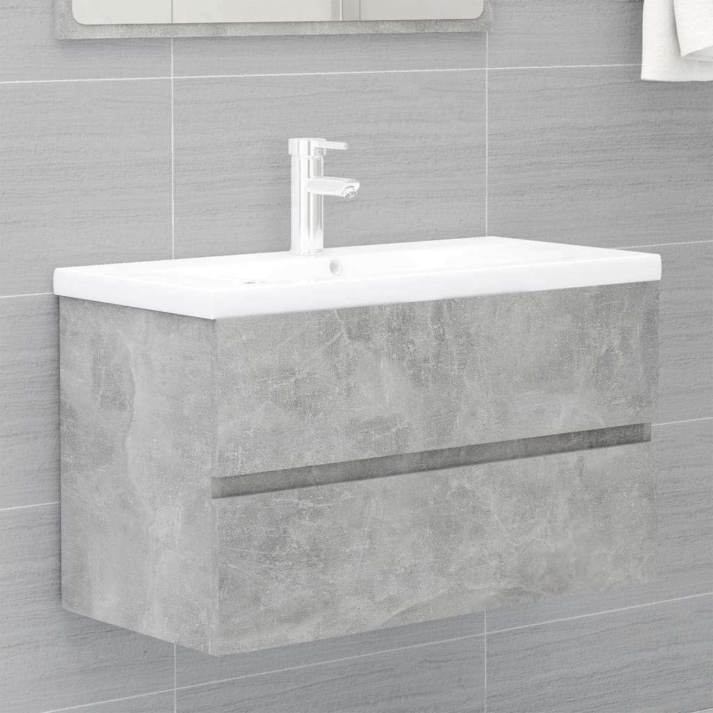 Sink Cabinet with Built-in Basin Concrete Grey Engineered Wood