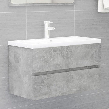 Sink Cabinet with Built-in Basin Concrete Grey Engineered Wood