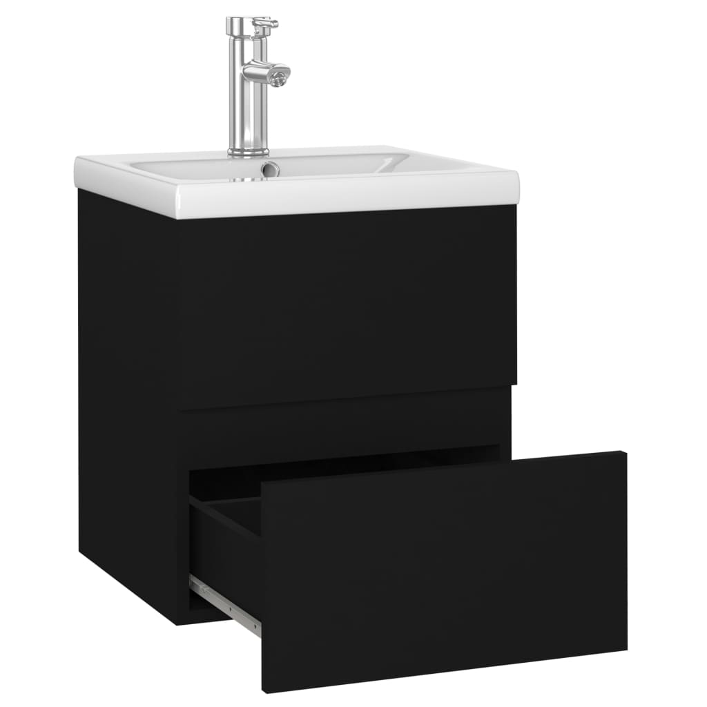 Sink Cabinet with Built-in Basin Black Engineered Wood