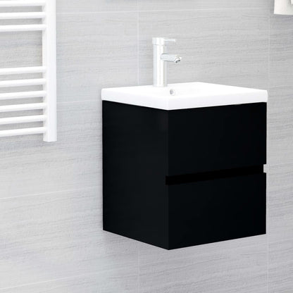 Sink Cabinet with Built-in Basin Black Engineered Wood