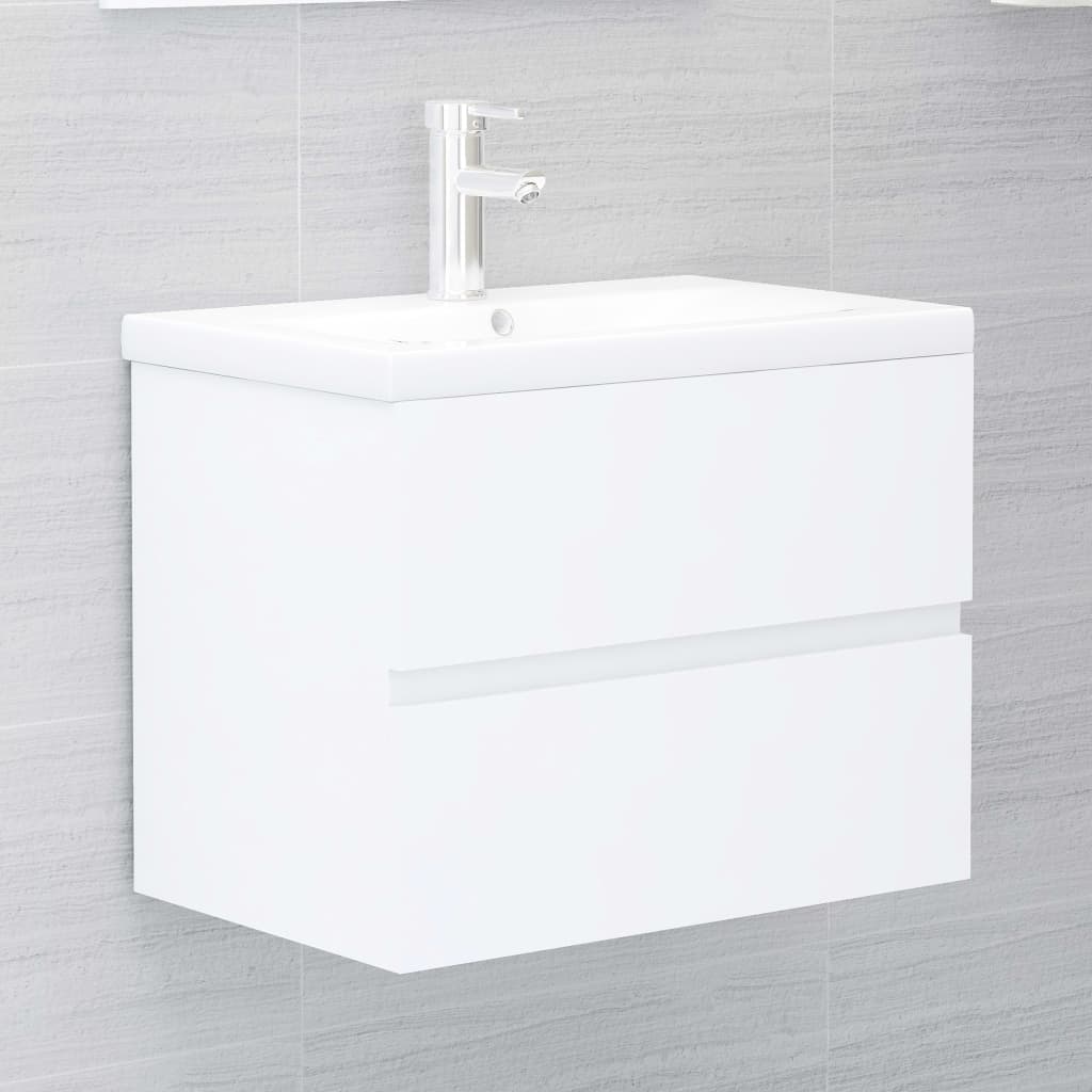 Sink Cabinet with Built-in Basin White Engineered Wood