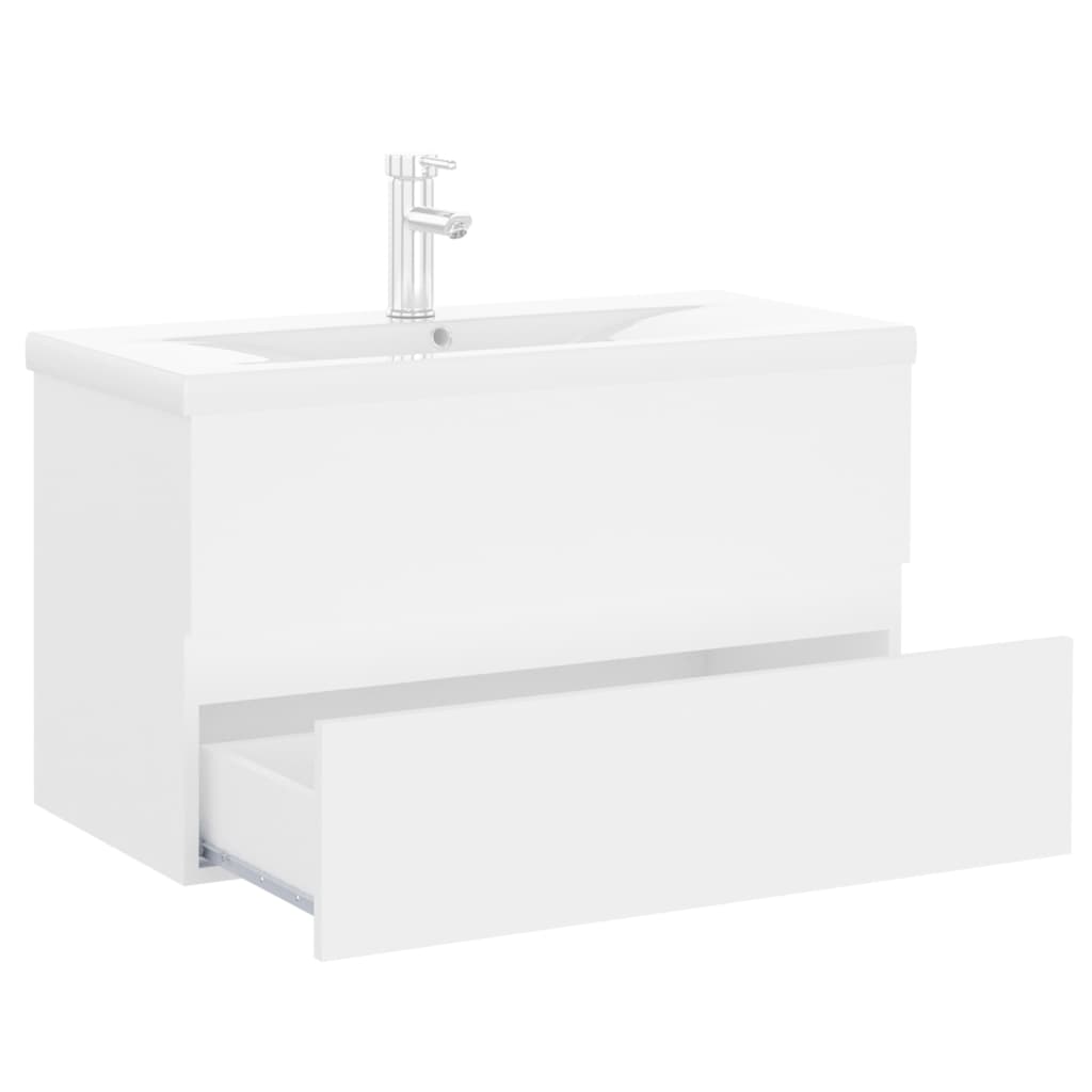 Sink Cabinet with Built-in Basin White Engineered Wood - Bend