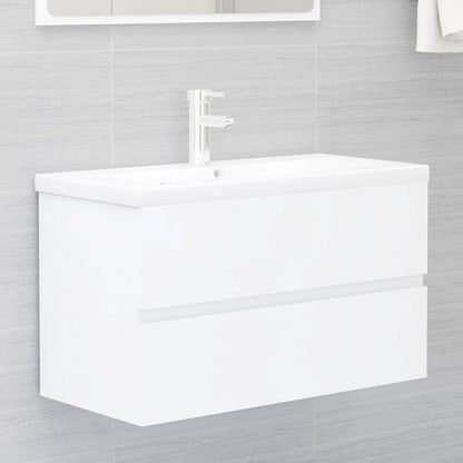 Sink Cabinet with Built-in Basin White Engineered Wood - Bend