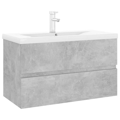 Sink Cabinet with Built-in Basin Concrete Grey Engineered Wood - Bend