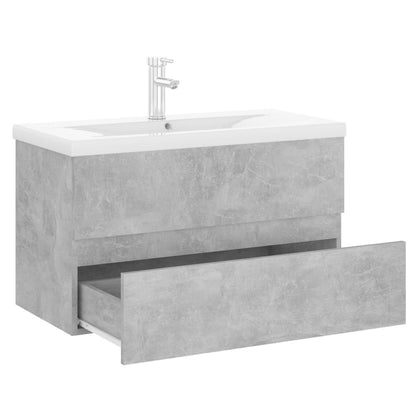 Sink Cabinet with Built-in Basin Concrete Grey Engineered Wood - Bend