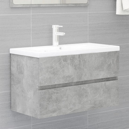 Sink Cabinet with Built-in Basin Concrete Grey Engineered Wood - Bend