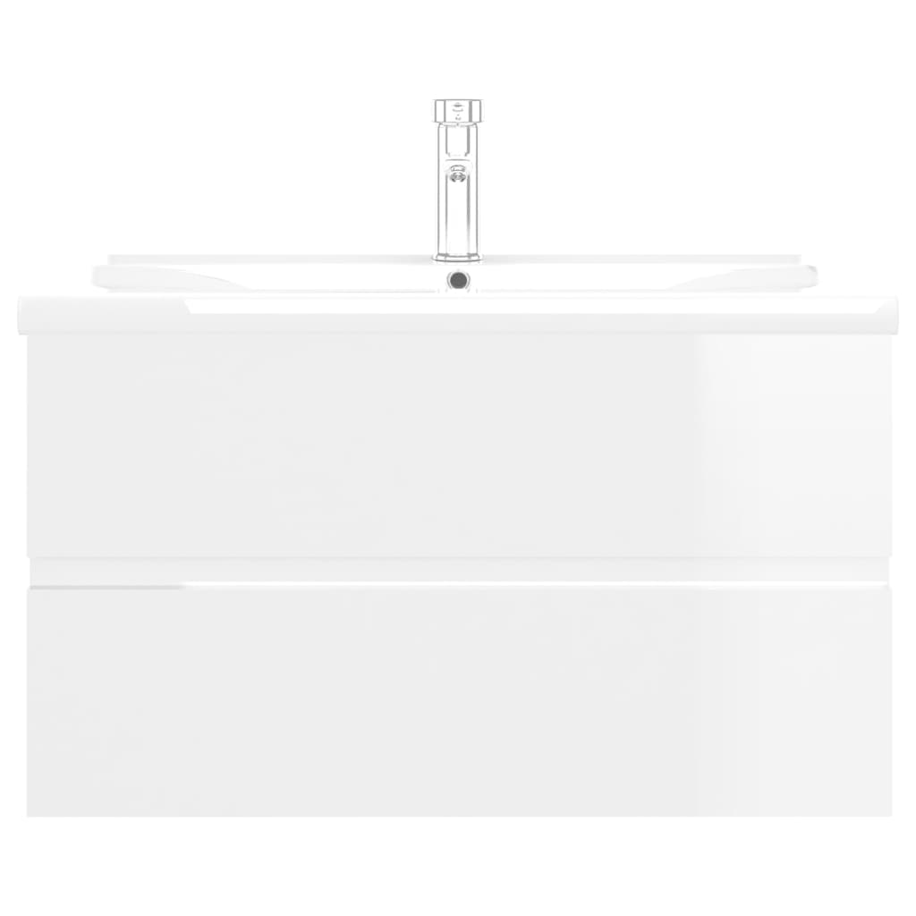 Sink Cabinet with Built-in Basin High Gloss White Engineered Wood - Bend