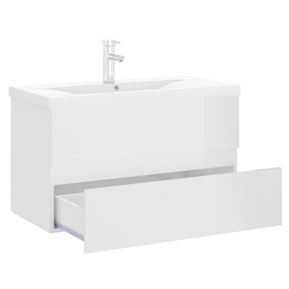 Sink Cabinet with Built-in Basin High Gloss White Engineered Wood - Bend