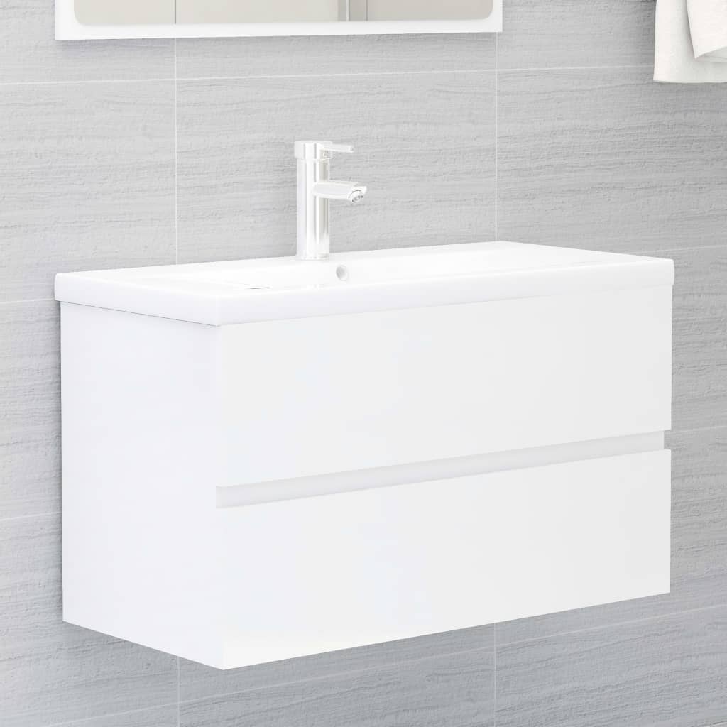 Sink Cabinet with Built-in Basin High Gloss White Engineered Wood - Bend