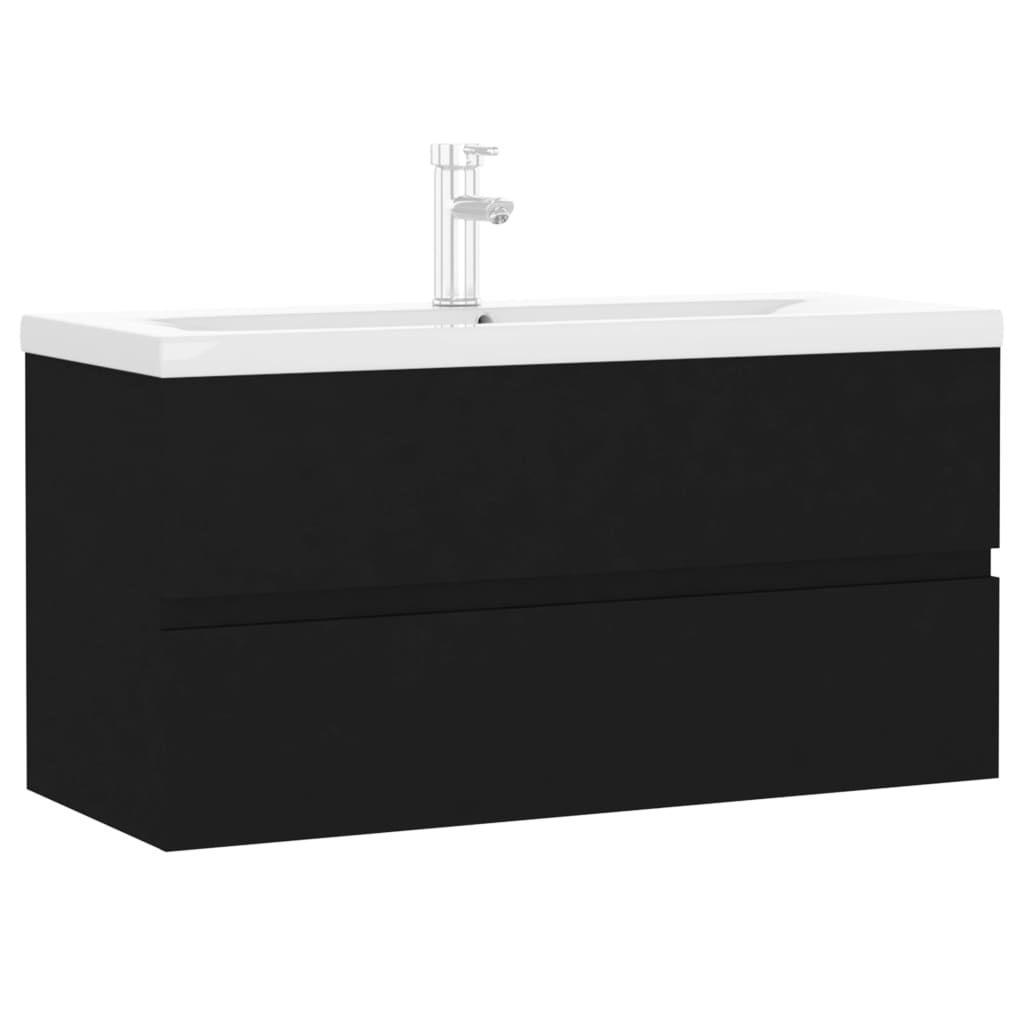 Sink Cabinet with Built-in Basin Black Engineered Wood - Bend