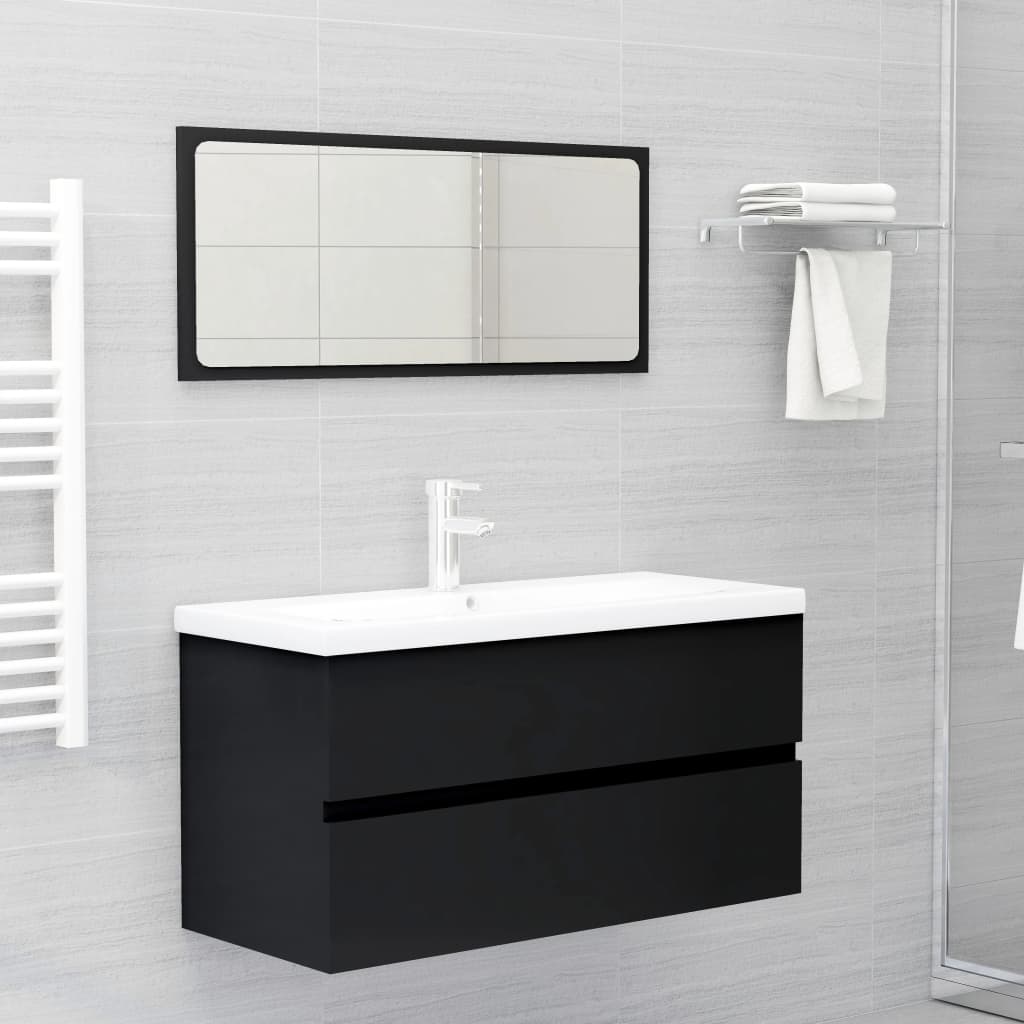 Sink Cabinet with Built-in Basin Black Engineered Wood - Bend