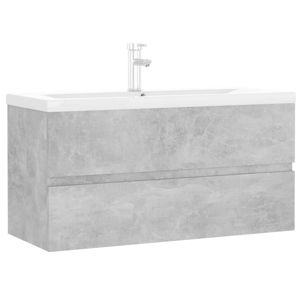 Sink Cabinet with Built-in Basin Concrete Grey Engineered Wood - Bend