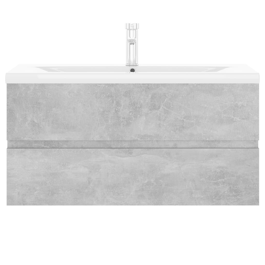 Sink Cabinet with Built-in Basin Concrete Grey Engineered Wood - Bend