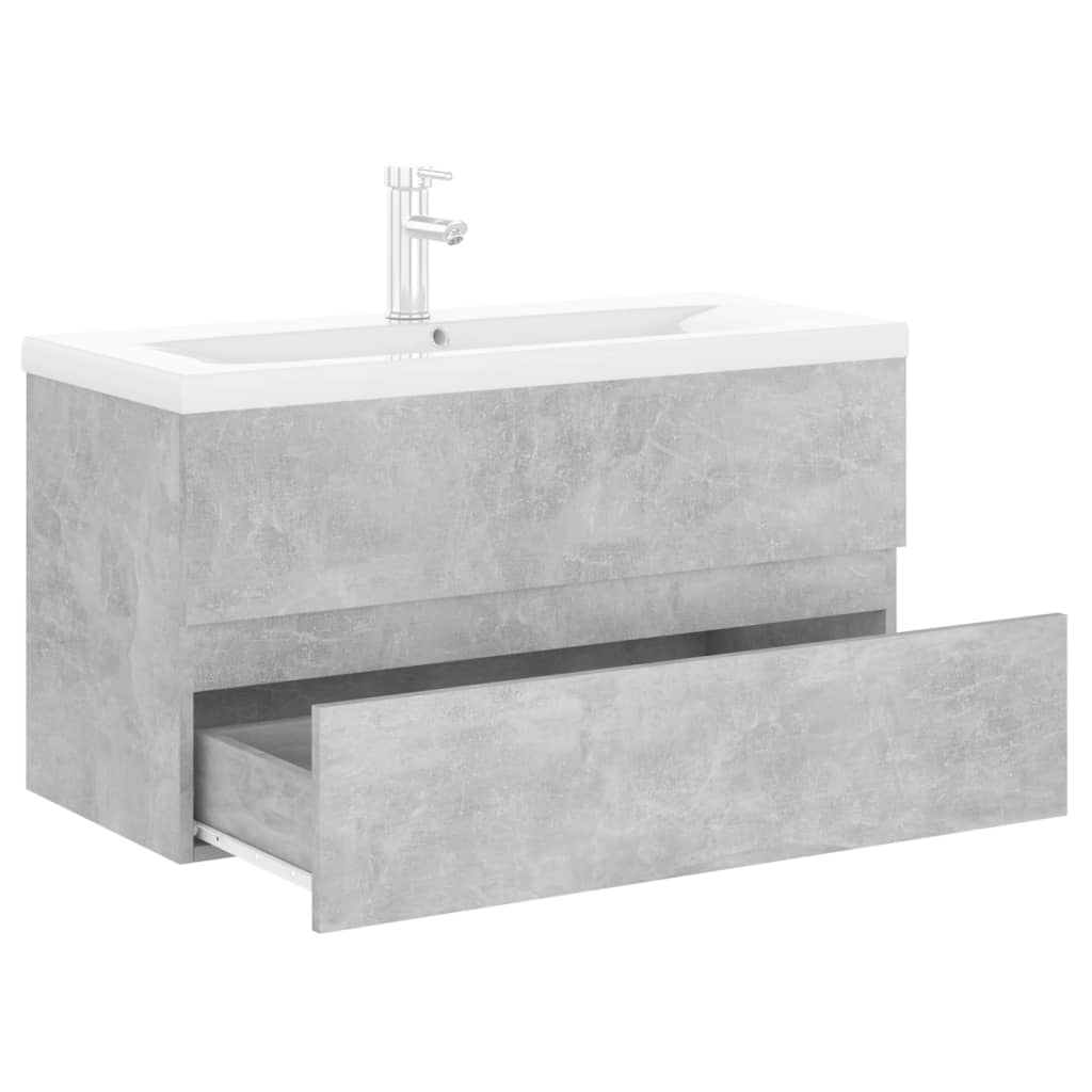 Sink Cabinet with Built-in Basin Concrete Grey Engineered Wood - Bend