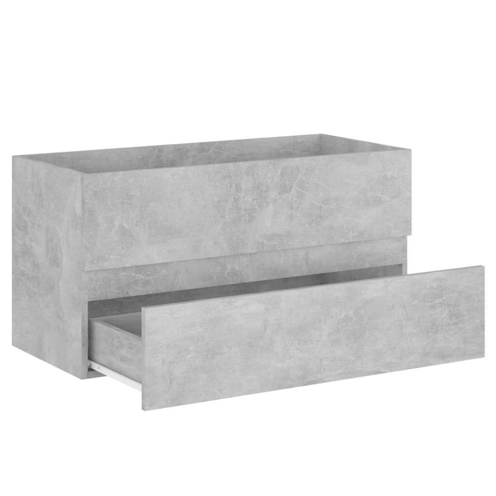 Sink Cabinet with Built-in Basin Concrete Grey Engineered Wood - Bend