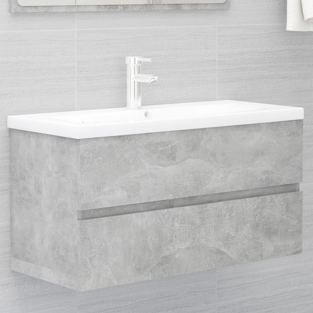 Sink Cabinet with Built-in Basin Concrete Grey Engineered Wood - Bend