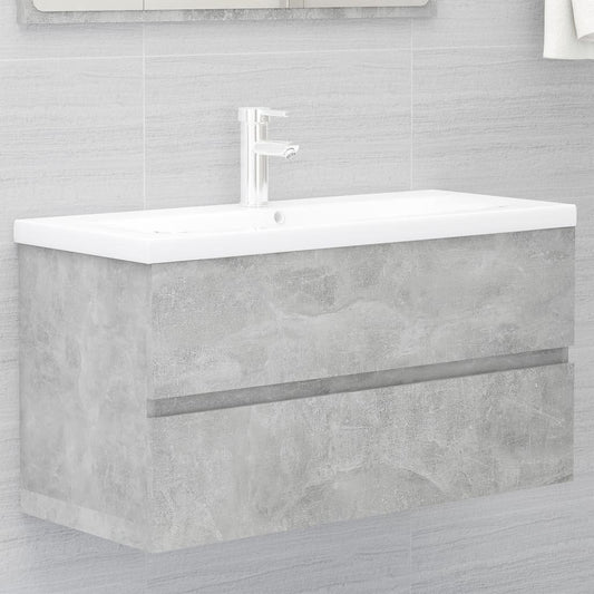 Sink Cabinet with Built-in Basin Concrete Grey Engineered Wood