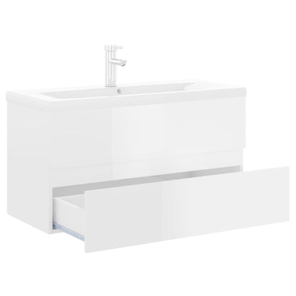 Sink Cabinet with Built-in Basin High Gloss White Engineered Wood - Bend