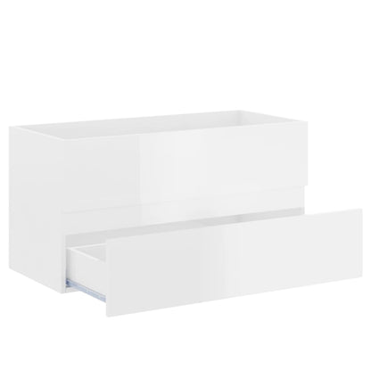 Sink Cabinet with Built-in Basin High Gloss White Engineered Wood - Bend