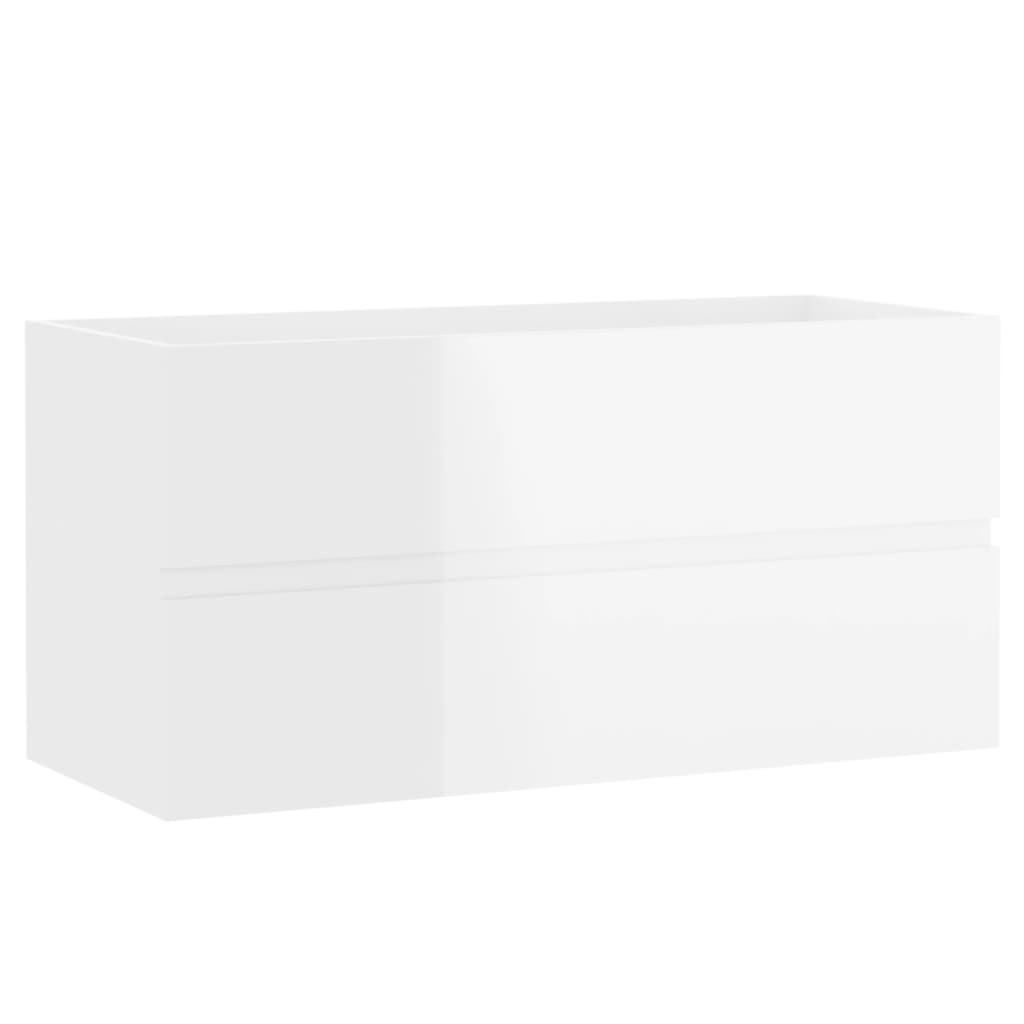 Sink Cabinet with Built-in Basin High Gloss White Engineered Wood - Bend