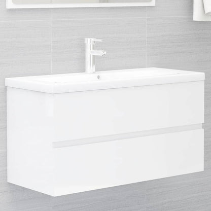 Sink Cabinet with Built-in Basin High Gloss White Engineered Wood - Bend