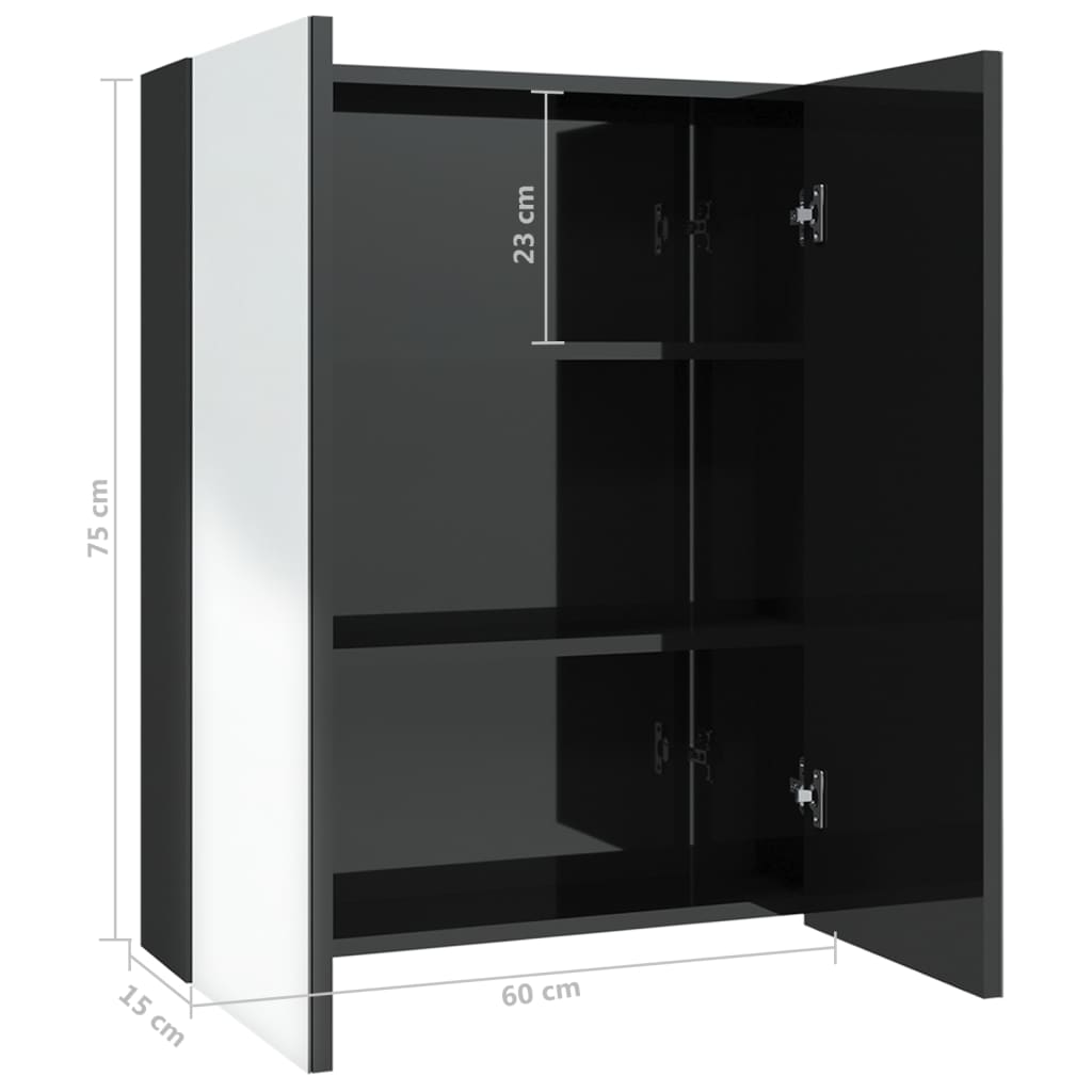 Bathroom Mirror Cabinet 60x15x75 cm MDF Shining Black - Bend