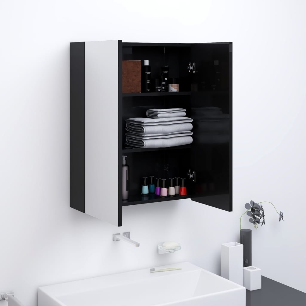 Bathroom Mirror Cabinet 60x15x75 cm MDF Shining Black - Bend