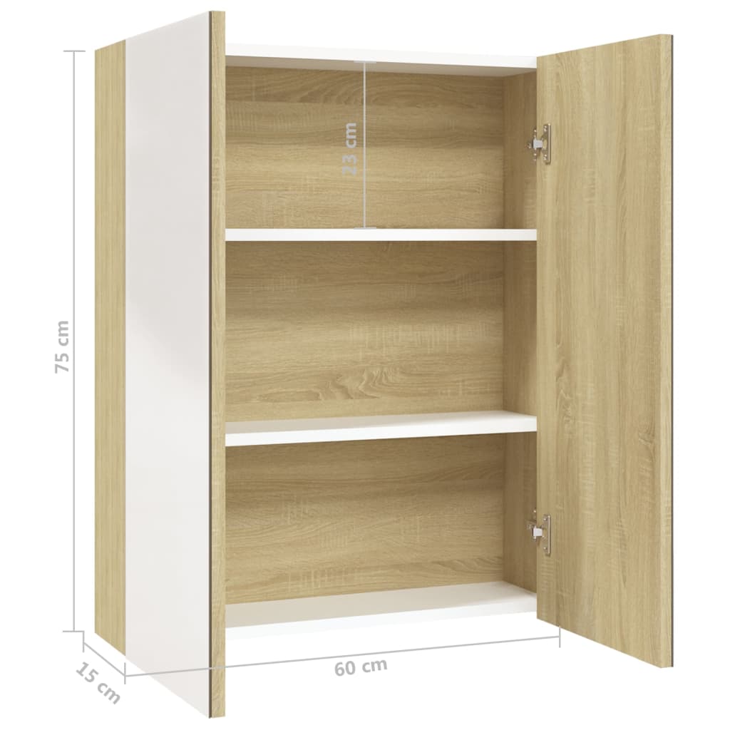 Bathroom Mirror Cabinet 60x15x75 cm MDF White and Oak - Bend