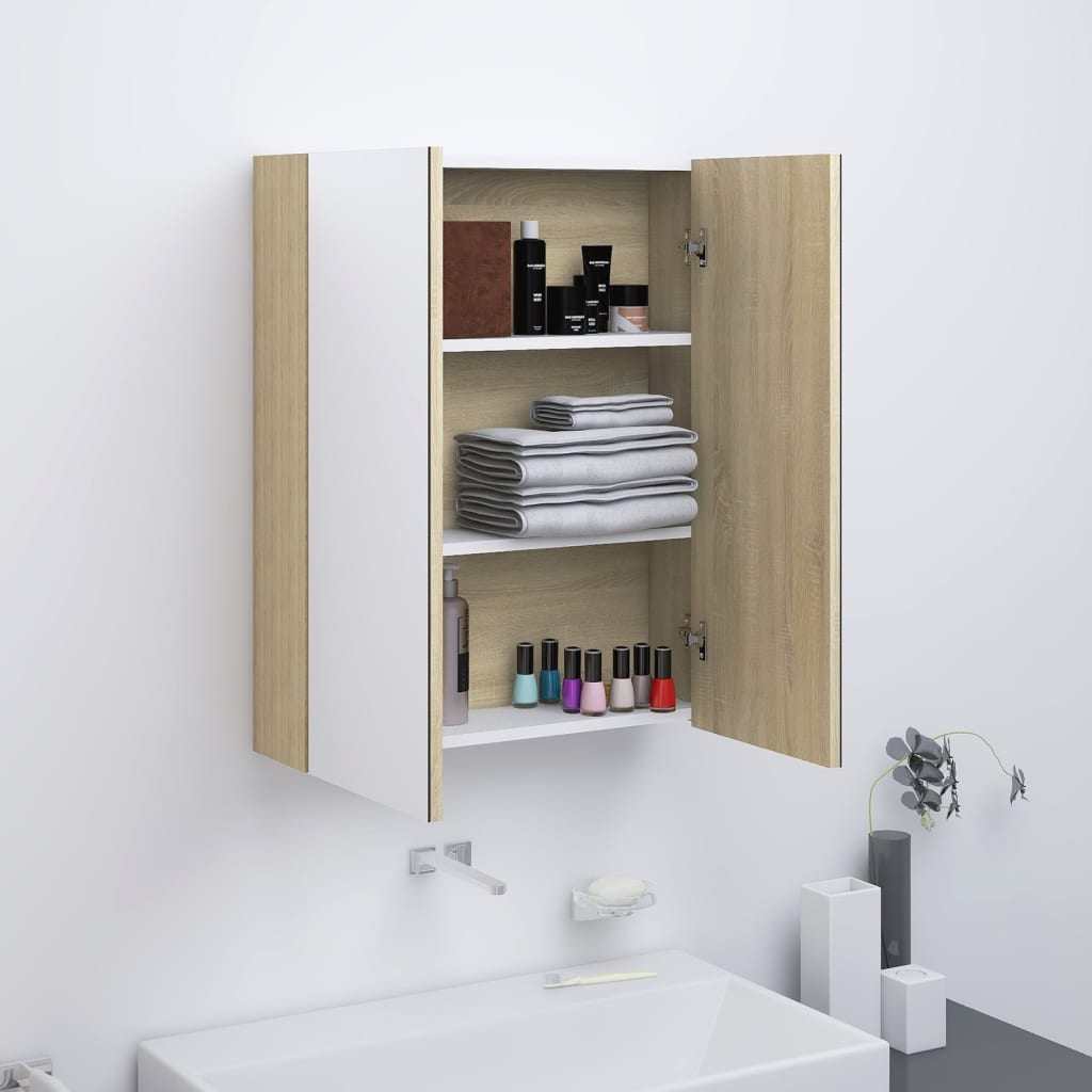 Bathroom Mirror Cabinet 60x15x75 cm MDF White and Oak - Bend