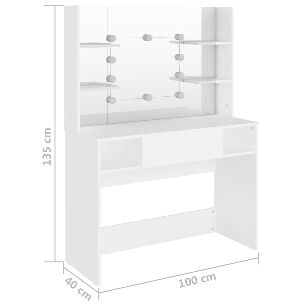 Makeup Table with LED Lights 100x40x135 cm MDF White - Bend