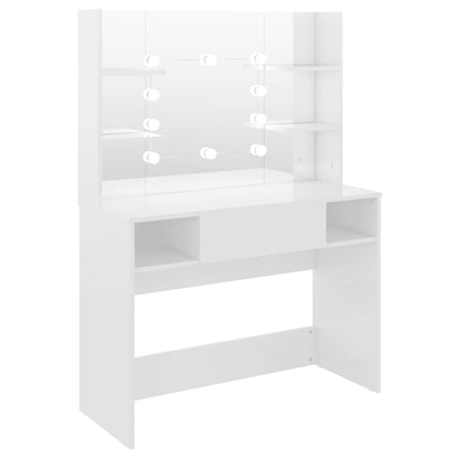 Makeup Table with LED Lights 100x40x135 cm MDF Shining White - Bend