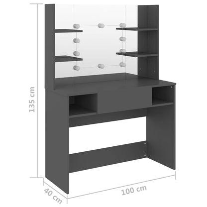 Makeup Table with LED Lights 100x40x135 cm MDF Grey - Bend